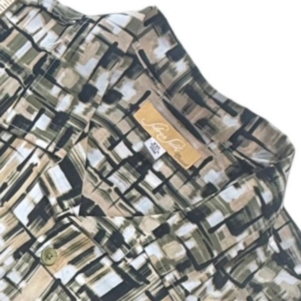 Silver Silk Casual Mens XXL Abstract Geometric Button Down Shirt Olive Tan Black